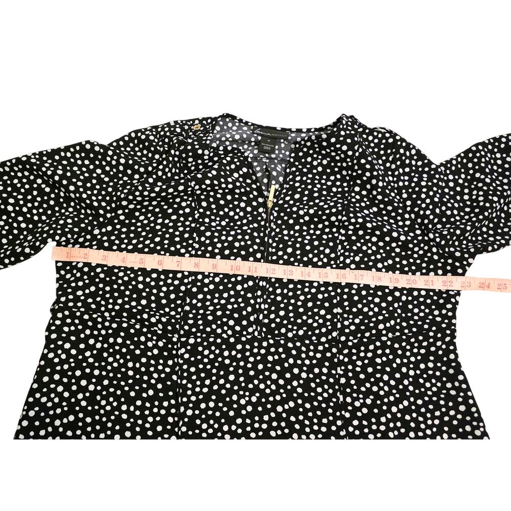 Lane Bryant Dress Women Size 14 Black White Polka Dots Front 1/4 Zip 3/4 Sleeves - Picture 5 of 7